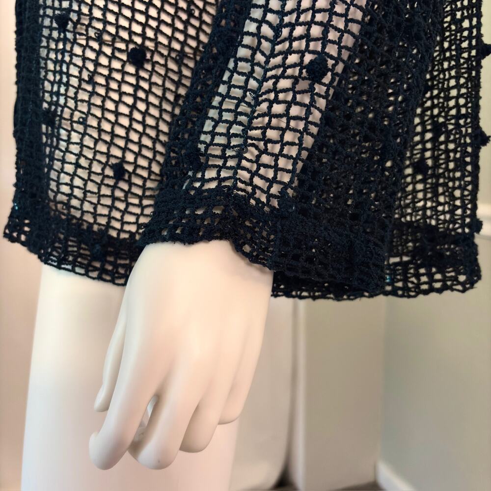 Vtg Blue Mesh Crochet Blouse Womens Sheer Open Knit Avant Garde Goth Top Large - Picture 6 of 11